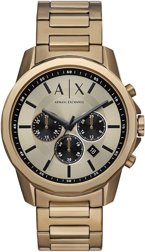 Detalle de Armani Exchange Goldfarbene Herrenuhr – Quarz-Chronograph, 44 mm Gehäuse, Edelstahlarmband