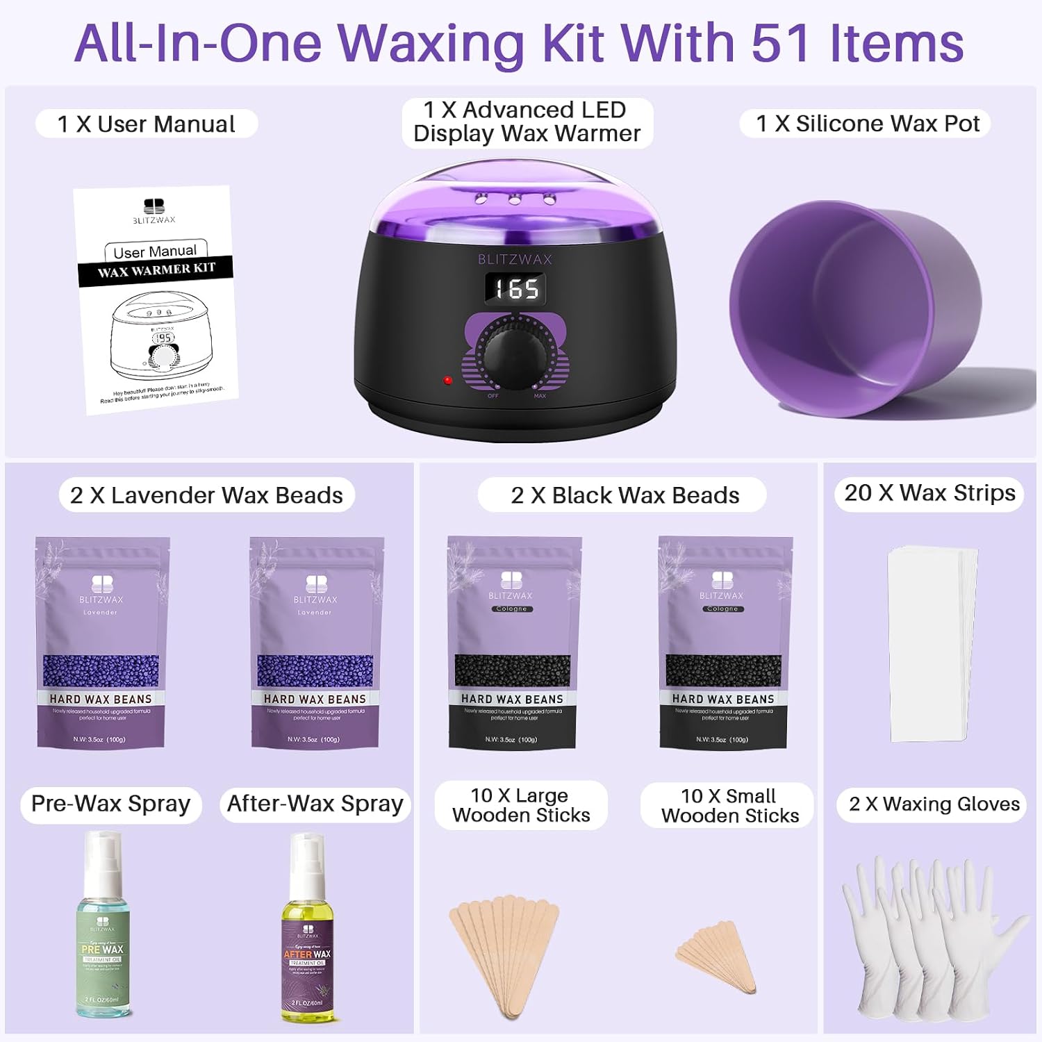 Thumbnail 5 de BLITZWAX Brazilian and Bikini Waxing Kit 51 pcs