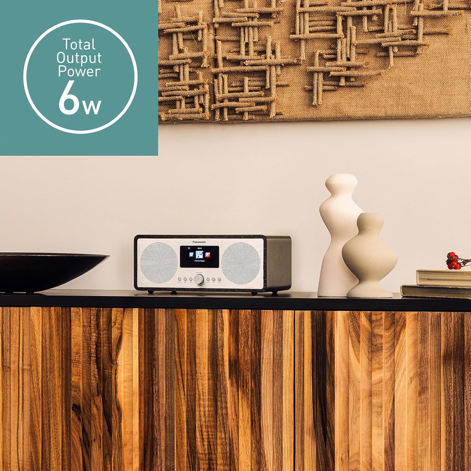 Detalle de Panasonic RF-D40EG-K : radio Internet, DAB+/FM, Bluetooth et Wi‑Fi avec télécommande et écran couleur