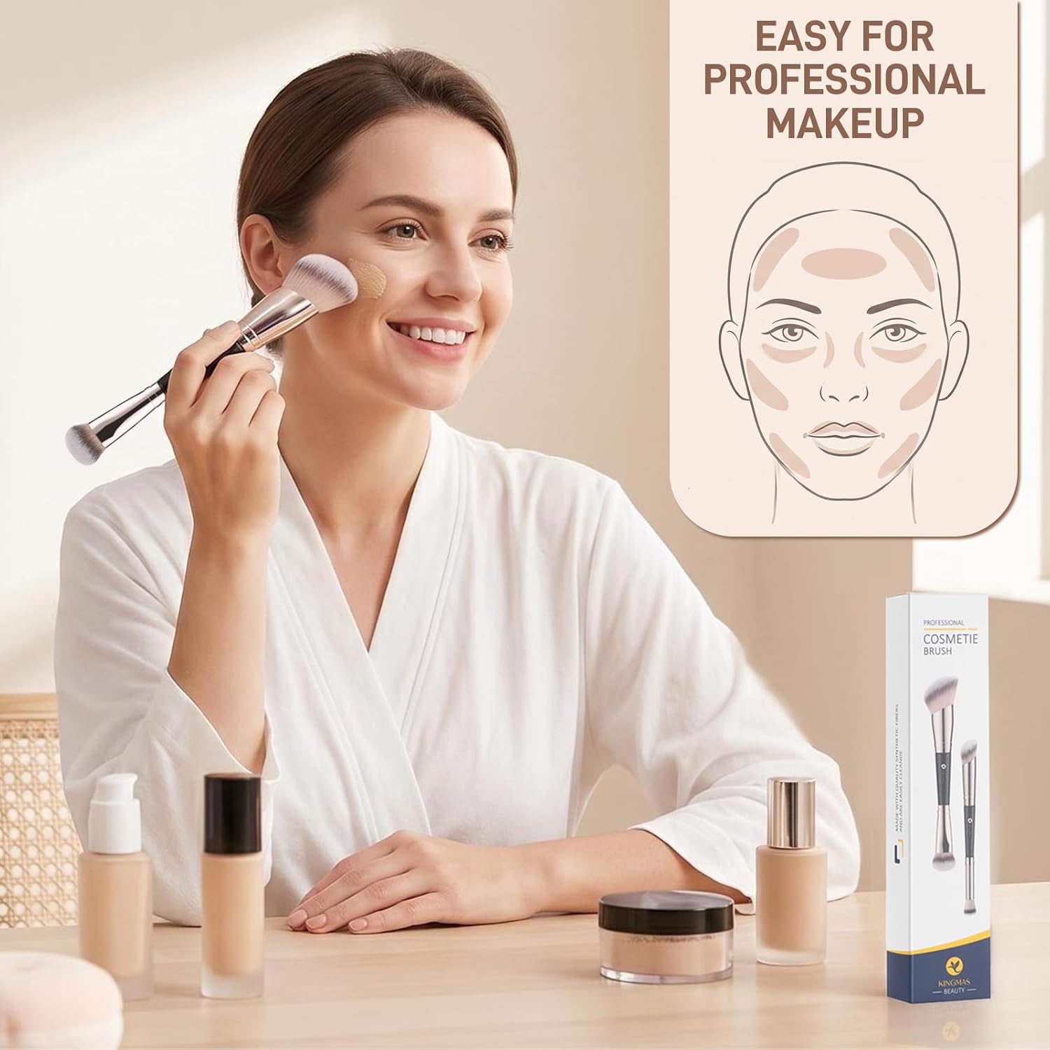 Detalle 2 de KINGMAS Double-Ended Foundation and Concealer Brush Set, 2-Piece Synthetic