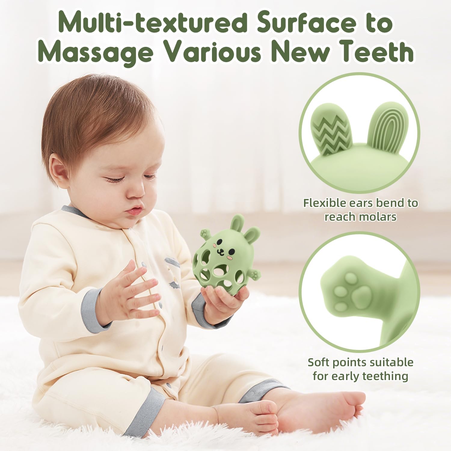 Thumbnail 3 de Baby Sensory Teething Toy with Rattle for Newborn to 18 Months (Green)