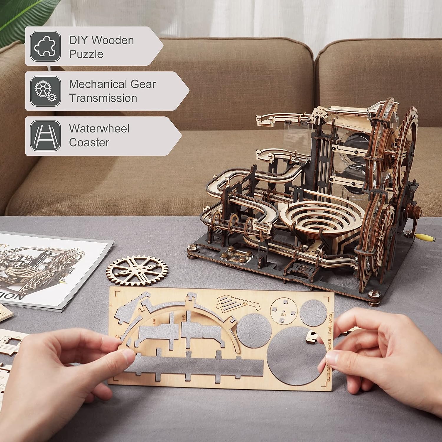 Thumbnail 6 de ROBOTIME LGA01 Night City-knikkerbaan, houten 3D-puzzel met stalen knikkers
