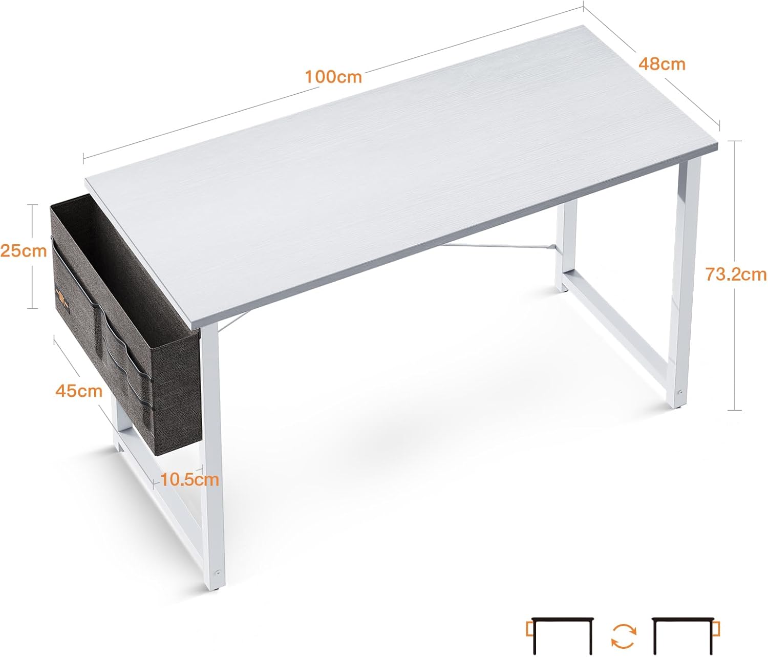 Thumbnail 6 de ODK Escritorio Pequeña, 100x48cm Mesa de Estudio de Ordenador con Pies Ajustables Mesa de Escritura de Ordenador para Oficina, Dormitorio, Blanco