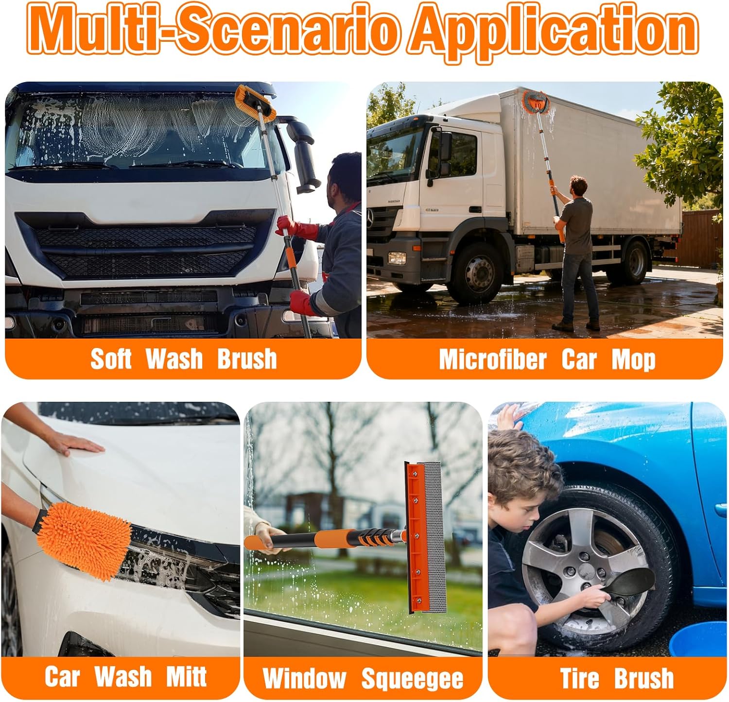 Detalle de LAANPOLE 3.6m Car Wash Brush Long Handle – Versatile Cleaning Kit for exterior and interior surfaces