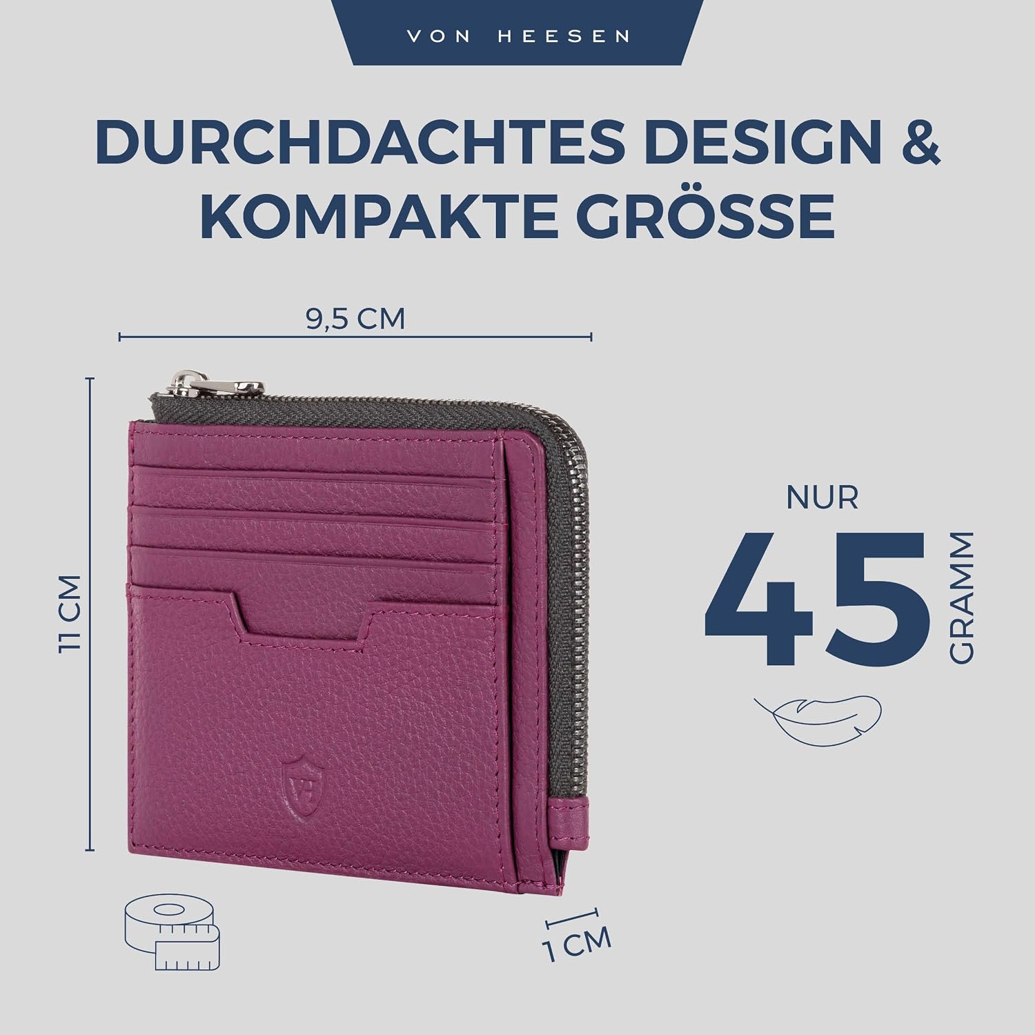 Detalle de VON HEESEN Leder Kartenetui Geldbörse für Herren & Damen (Medium, Pink)