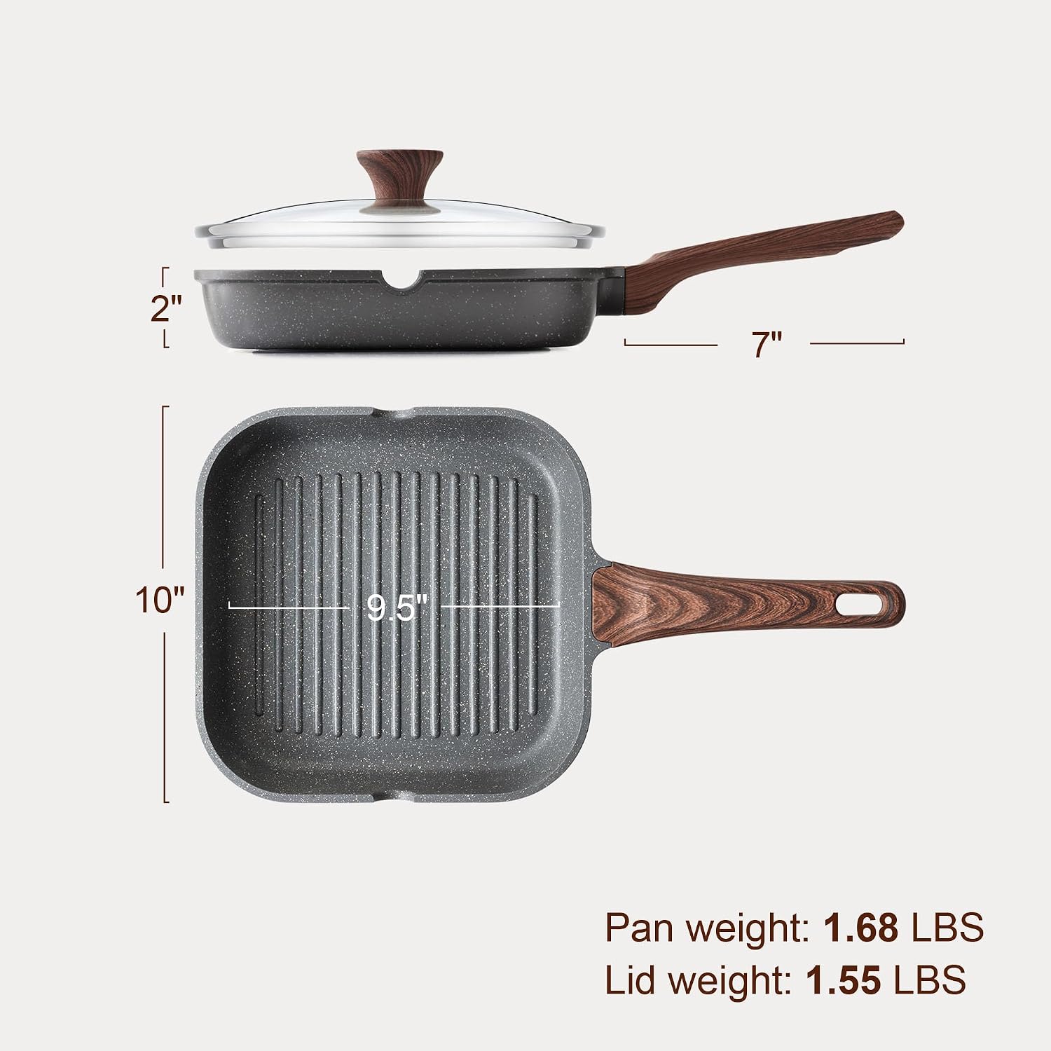 Thumbnail 5 de SENSARTE Nonstick Grill Pan with Lid (9.5 Inch) — Durable, Versatile Grill Pan for Indoor & Outdoor Cooking