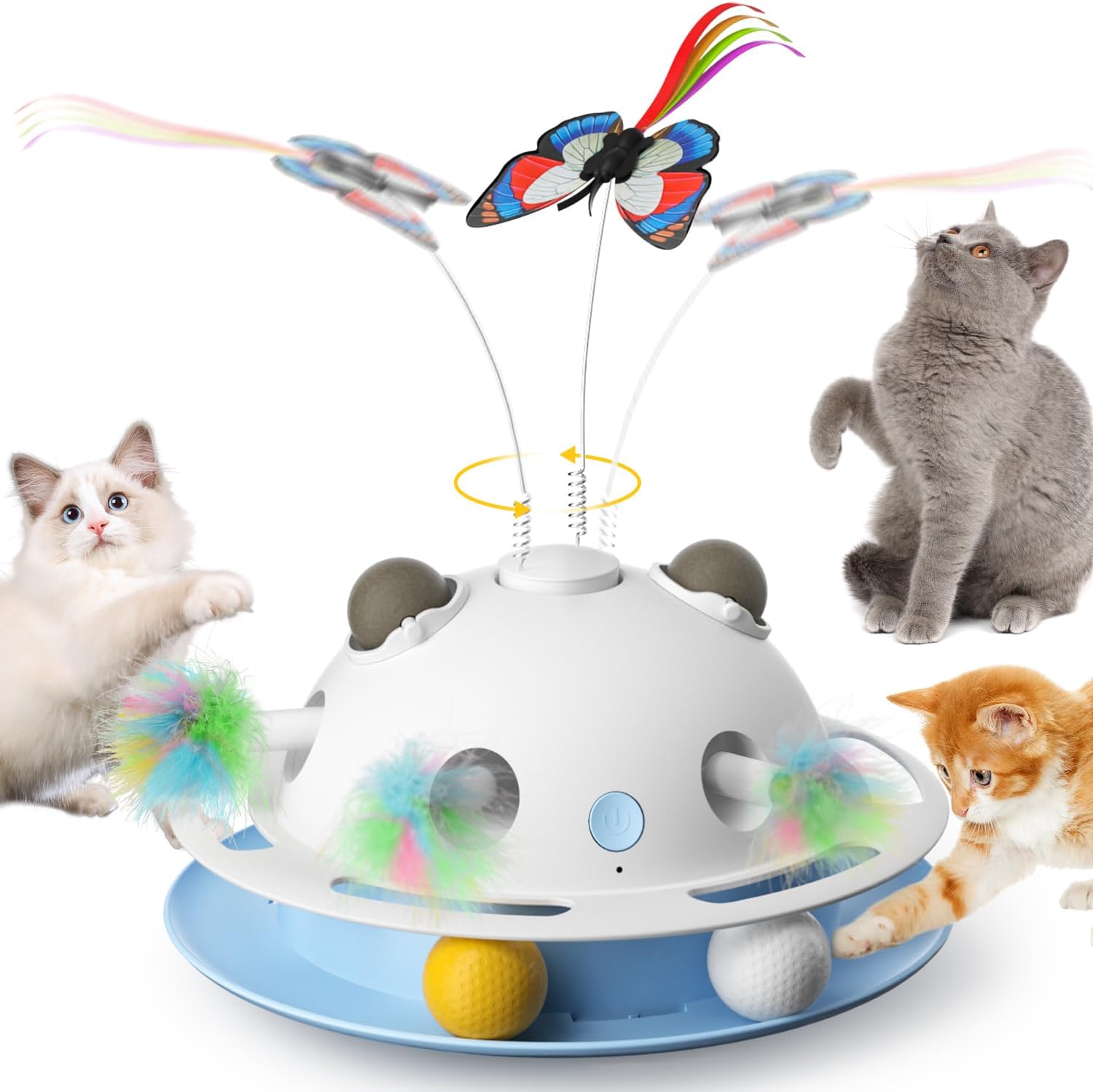 Detalle de VOSFEEL 4 in 1 Interactive Cat Toy: Smart Carousel with Catnip, Feathers and Handmade Butterfly