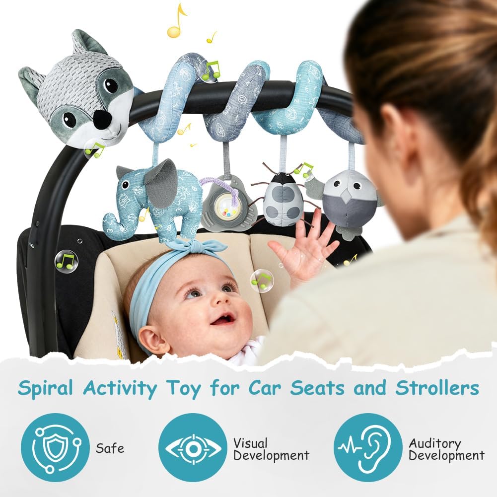 Thumbnail 2 de Vicloon Giocattolo a Spirale per Passeggino Neonato – Peluche a Spirale con Animale Grigio Fox per Sviluppo Sensoriale e Interazione