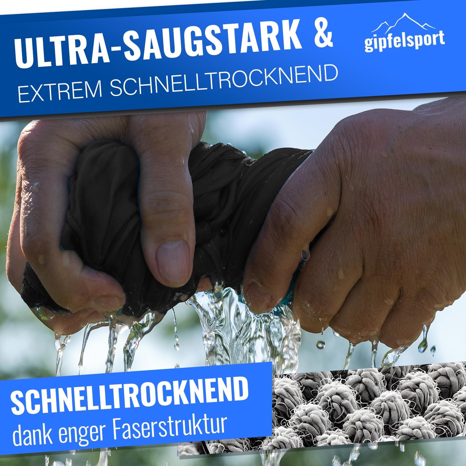 Detalle de gipfelsport Mikrofaser Handtuch – kompakt, schnelltrocknend und vielseitig einsetzbar