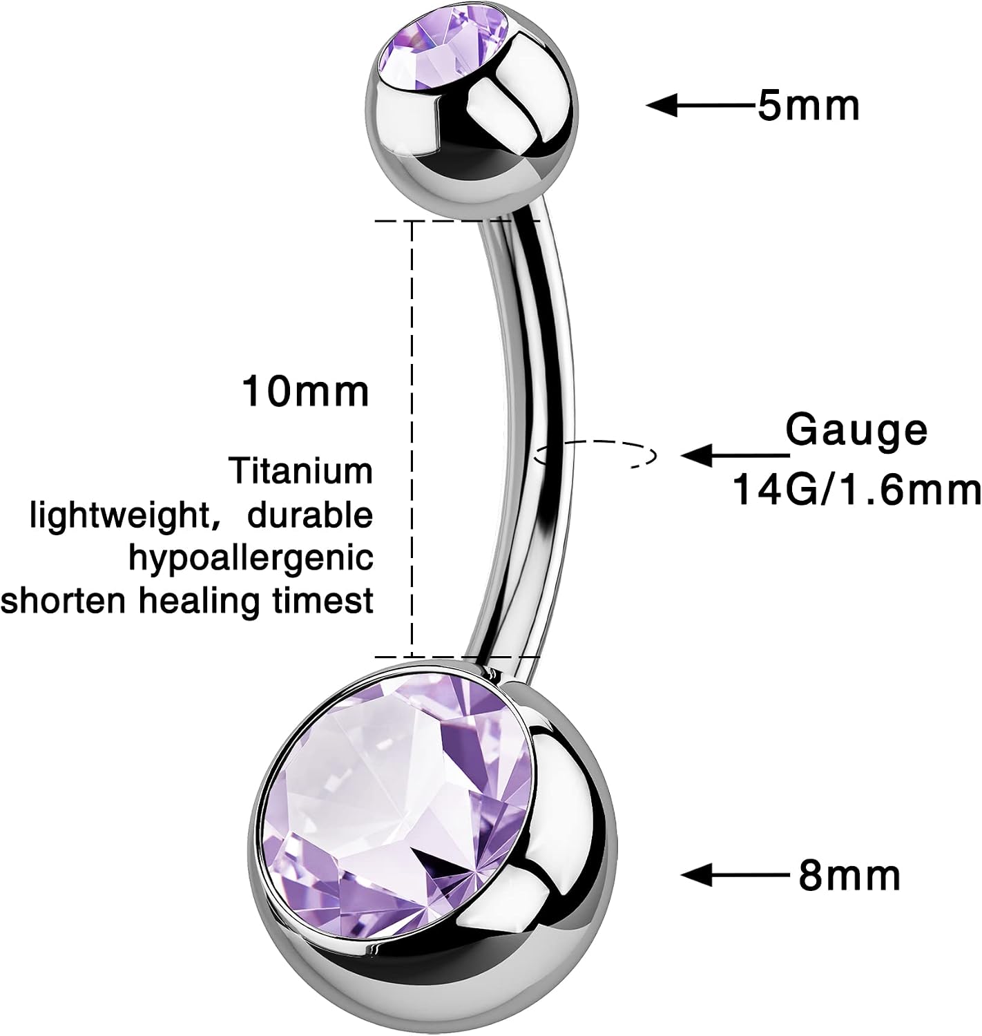 Thumbnail 5 de OUFER Belly Bar Titanium 14G Double Blue Gem
