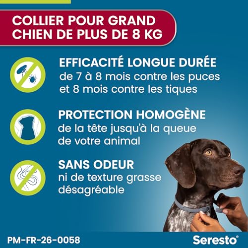 Thumbnail 2 de Seresto Collier Grands Chiens – 2 protections anti-puces et anti-tiques pour grands chiens (>8 kg) – Gris