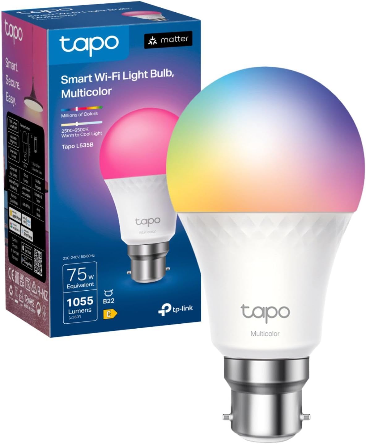 Detalle 1 de Tapo NEW TL13E Smart Bulb, E27 Multicolour with Alexa & Google Voice Control