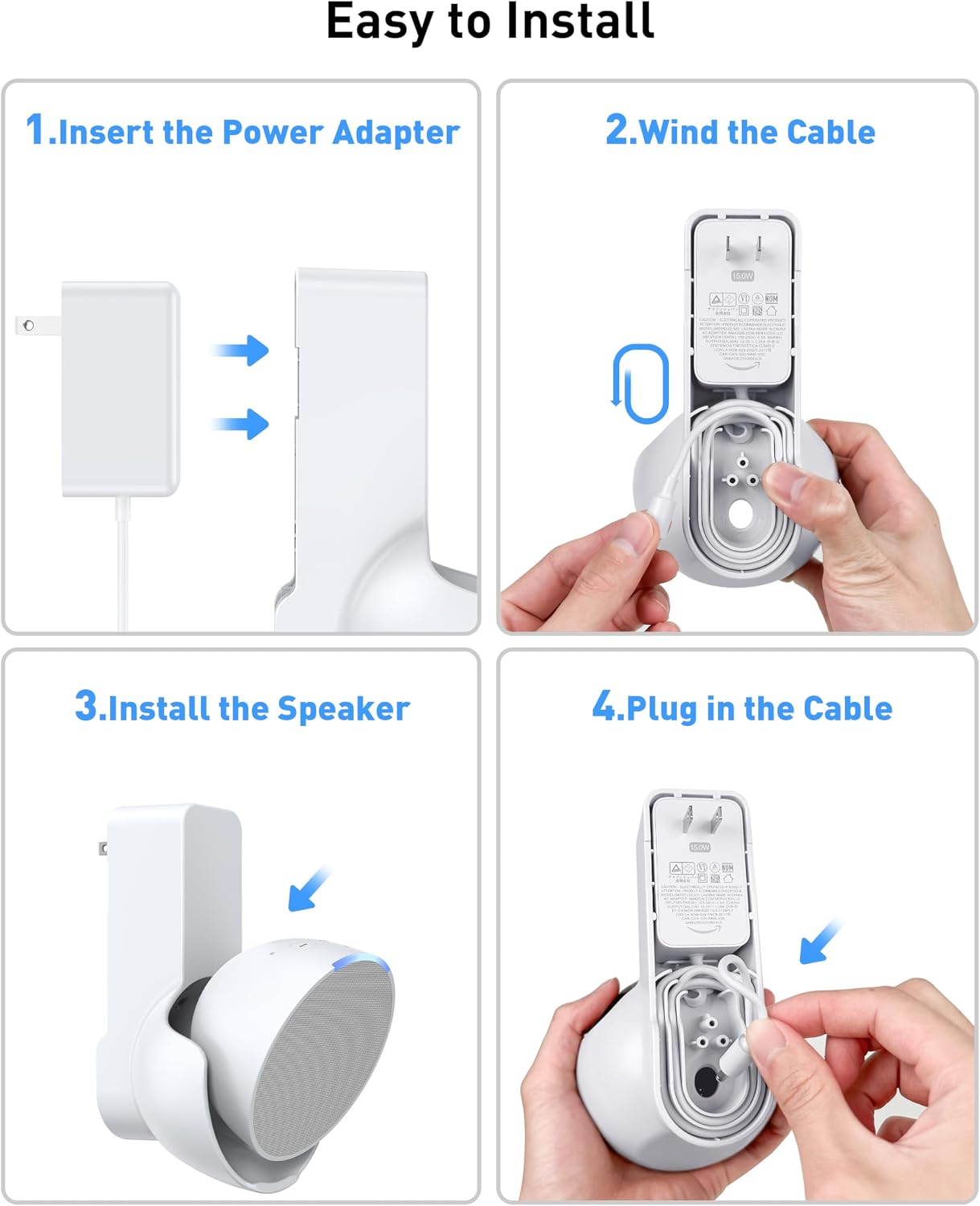 Detalle de Maxonar Wall Mount for Echo PoP & Google Nest Speaker (White, 2-Pack) — no-drill space-saving cable management