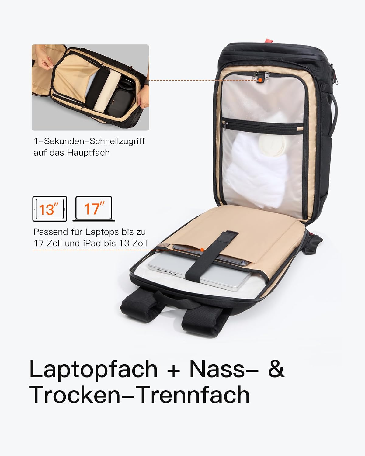 Thumbnail 2 de Inateck 40L Reiserucksack – TSA-kompatibel, wasserdicht und nachhaltig, ideal für Business & Weekender