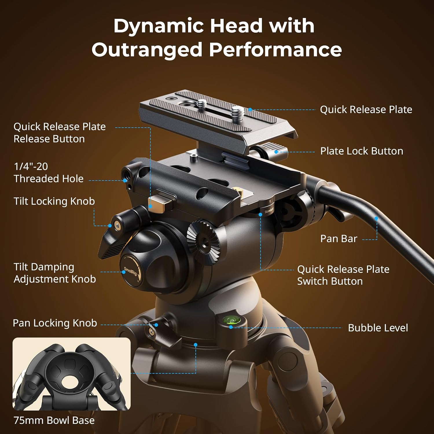 Thumbnail 4 de SmallRig AD-01S Video Tripod: 74" Heavy Duty Support with Fluid Head for DSLRs and Camcorders