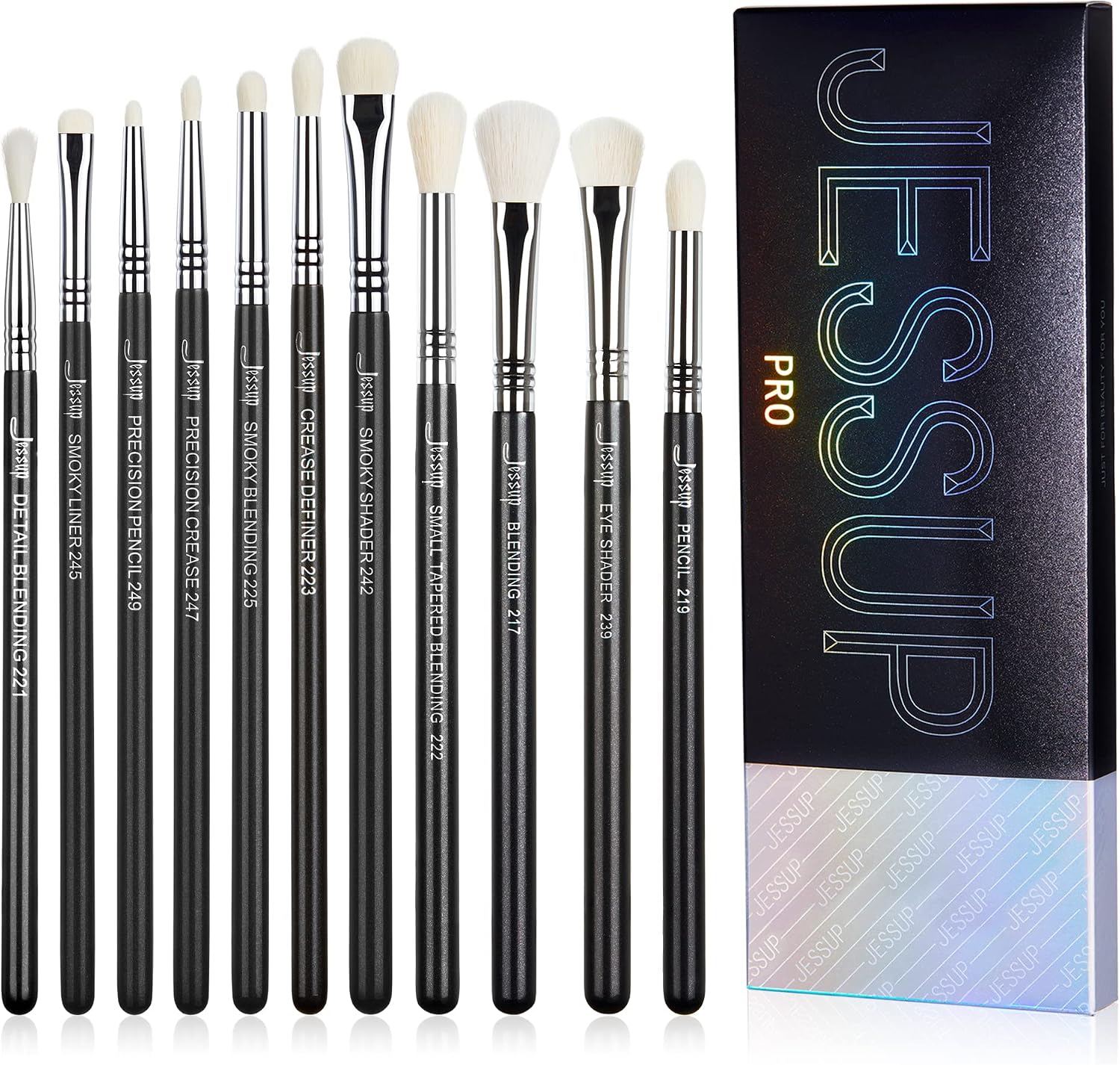 Detalle de Jessup Set de pinceaux maquillage pour fard à paupières 11 pièces (dont pinceau estompeur, anti-cernes yeux) – Nior T340