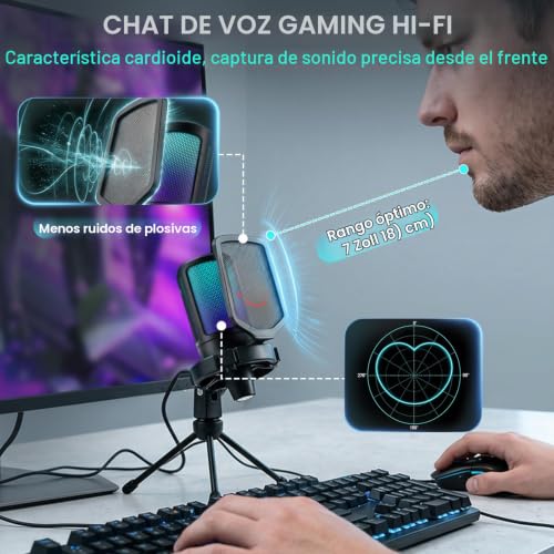 Detalle 2 de FIFINE Gaming Microfono para PC y PS4/PS5 con RGB, Mute rápido y accesorios