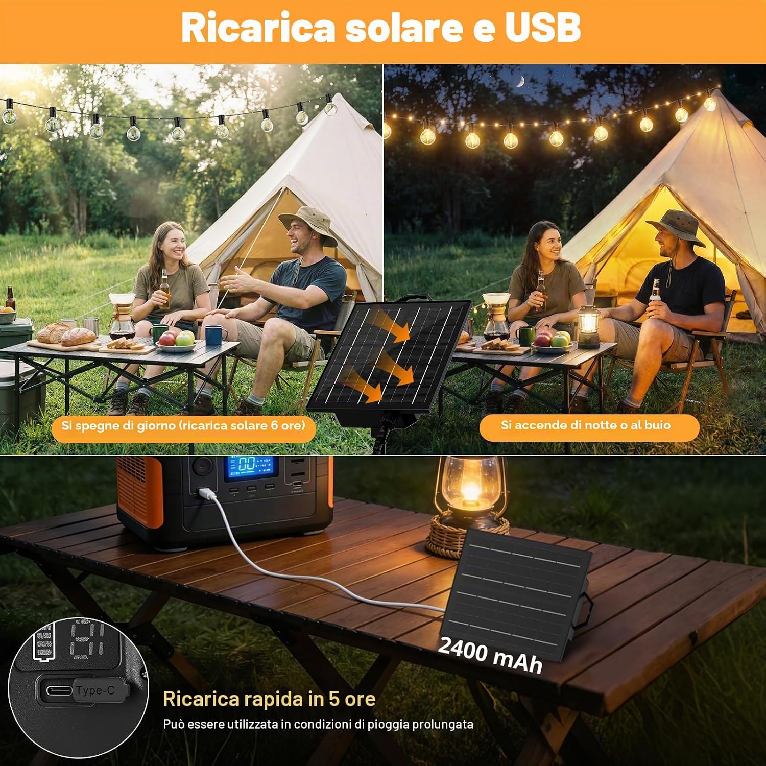 Detalle de Catena Luminosa Solare per Esterno 20m 25+1 G40 – Luci LED IP44 per Giardino e Terrazza