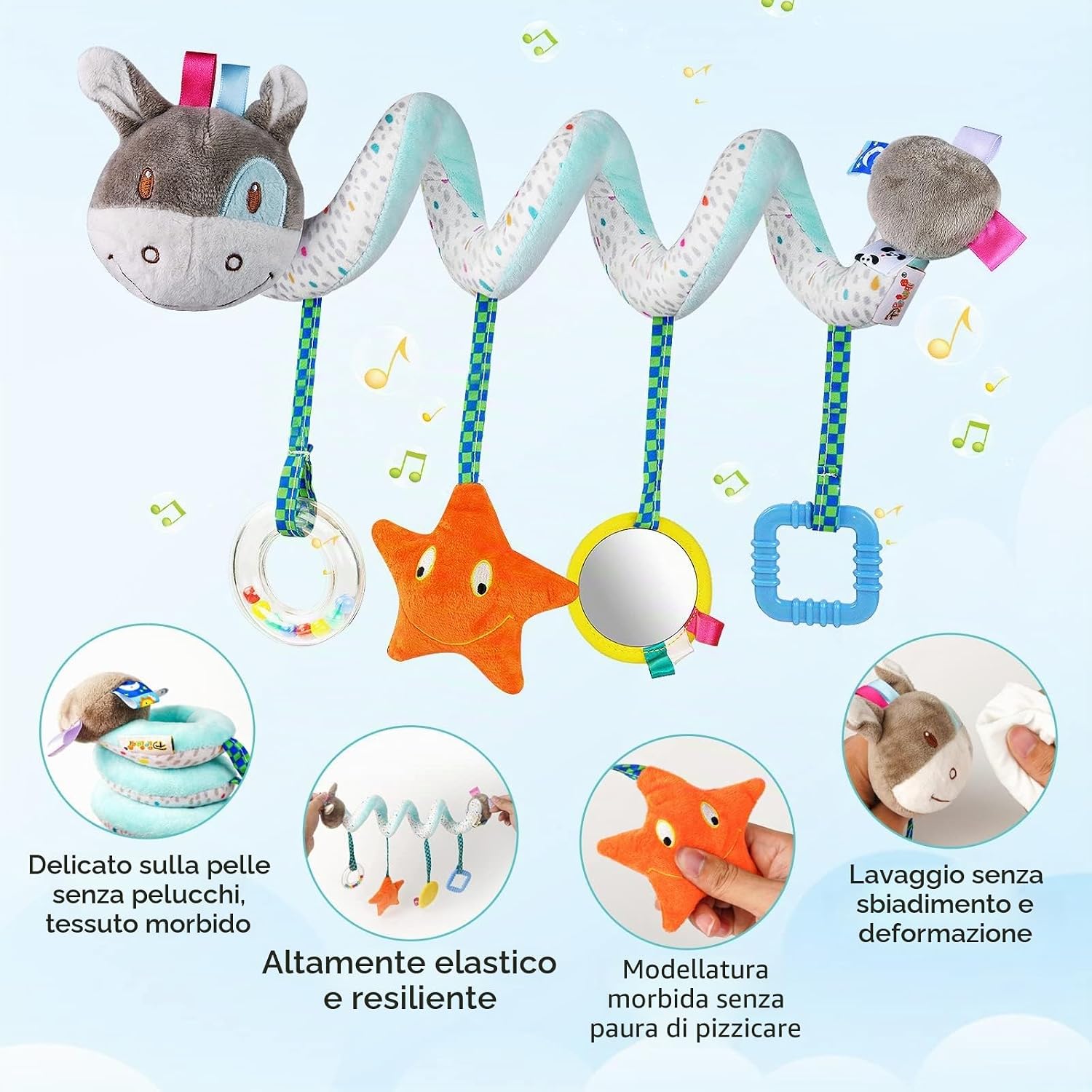 Detalle 2 de Vicloon Giocattolo a spirale per passeggino con sonagli e specchio