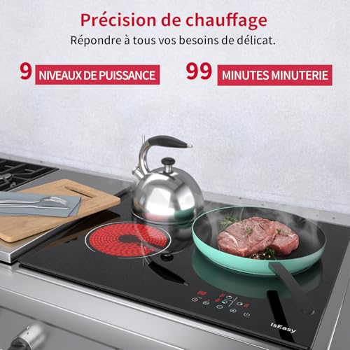 Detalle de IsEasy Plaque Vitrocéramique 3 Feux Encastrable – Table de Cuisson 59 × 52 cm, 5500 W