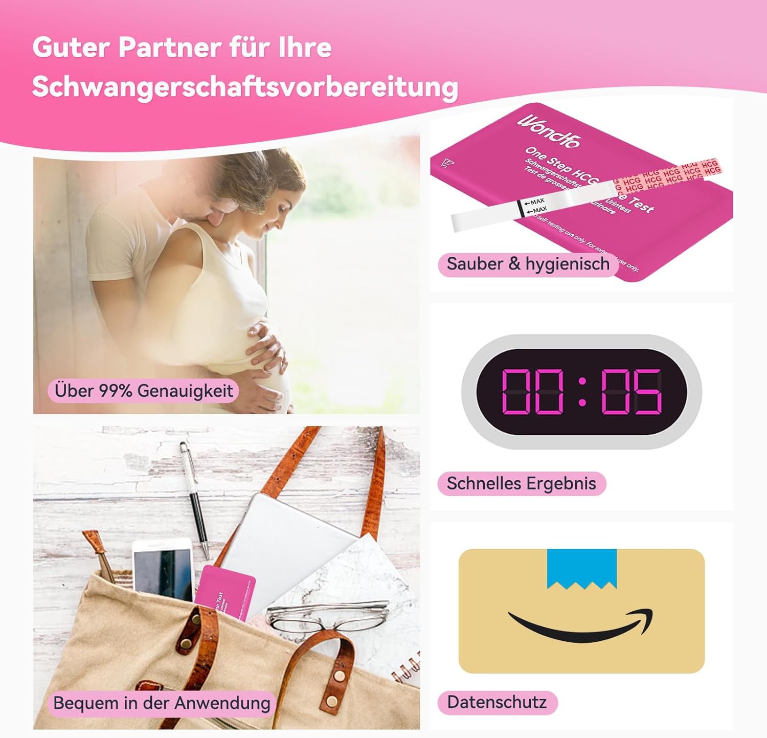 Thumbnail 4 de Wondfo Ultra-Frühschwangerschaftstest 20er-Pack (10 mIU/ml) – Schwangerschaftstest zum frühen Nachweis
