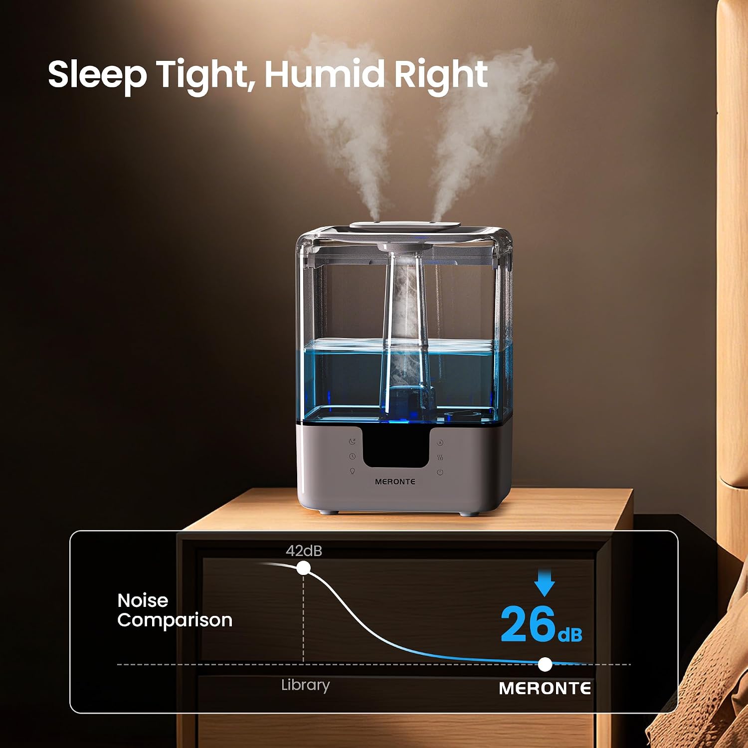 Detalle de MERONTE MR6w Smart Cool Mist Humidifier, 6 L, App and Voice Control