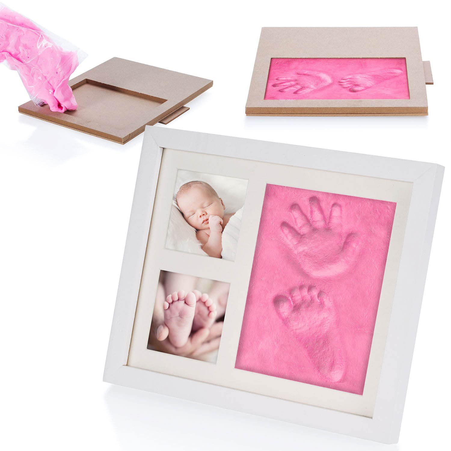 Thumbnail 2 de all Kids United® Baby Bilderrahmen Abdruck-Set – Gips-Abdruck Fotorahmen für Hand- und Fußabdruck (Rosa)