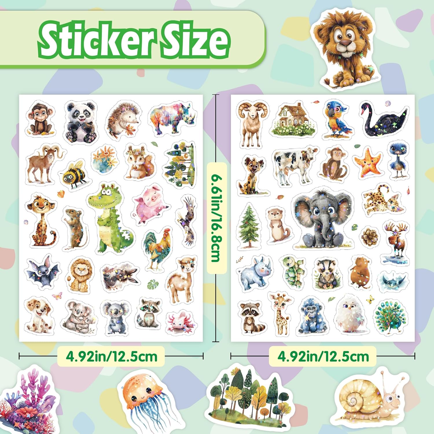 Detalle 2 de 8 autocollants animaux pailletés holographiques pour enfants