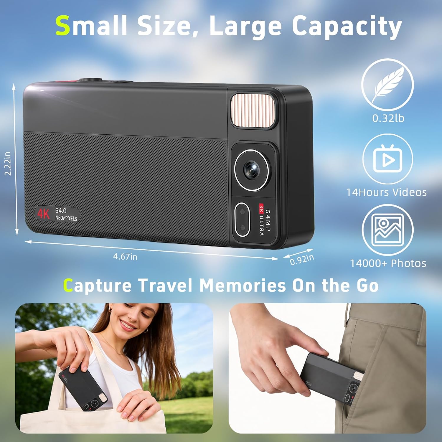 Thumbnail 6 de TEKXDD 270°Flip Screen 4K 64MP Digital Camera with 64GB Card – A Practical Beginner Vlogging Companion