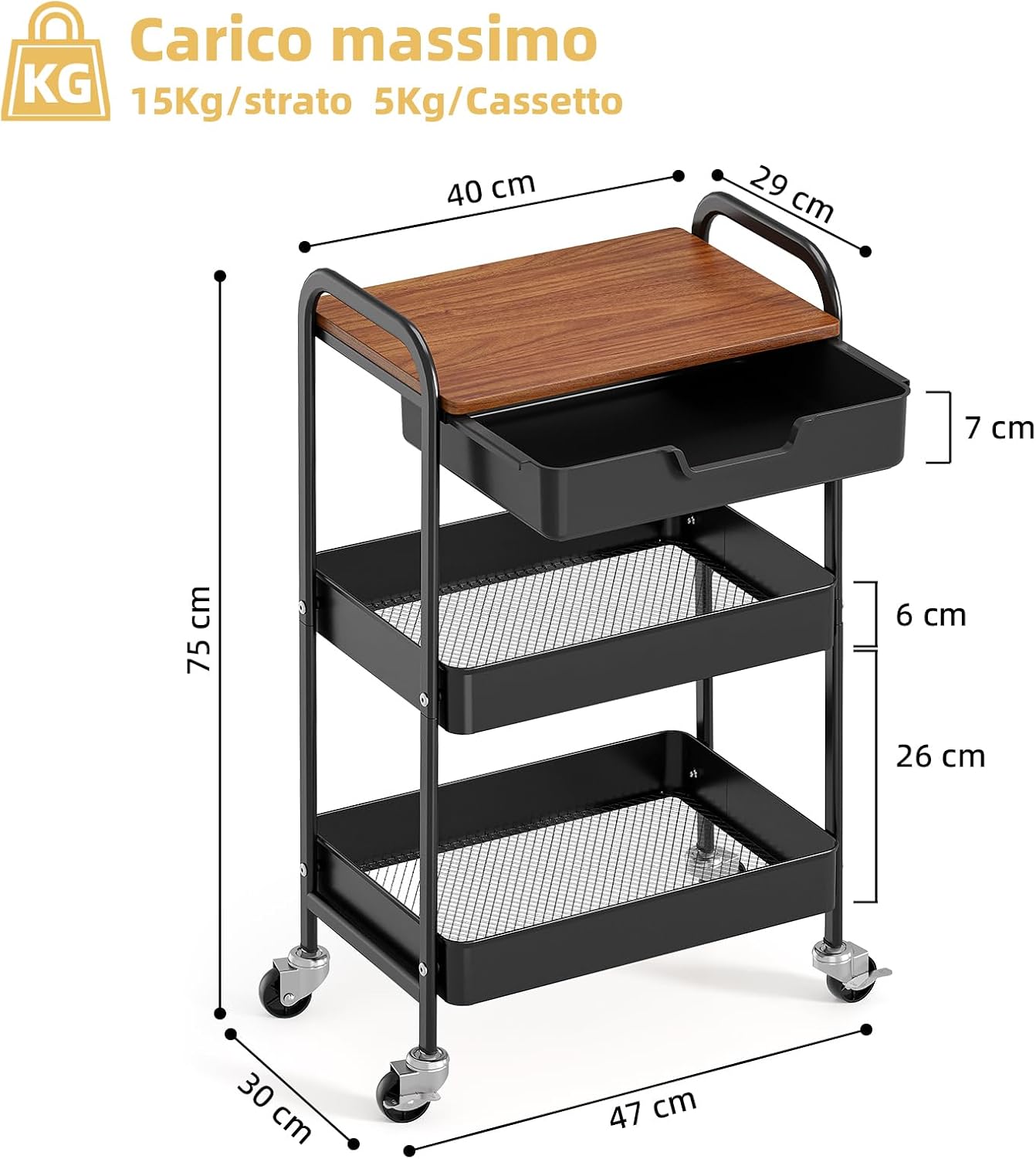 Detalle 2 de KINGRACK Carrello 3 livelli 50 kg 🚚