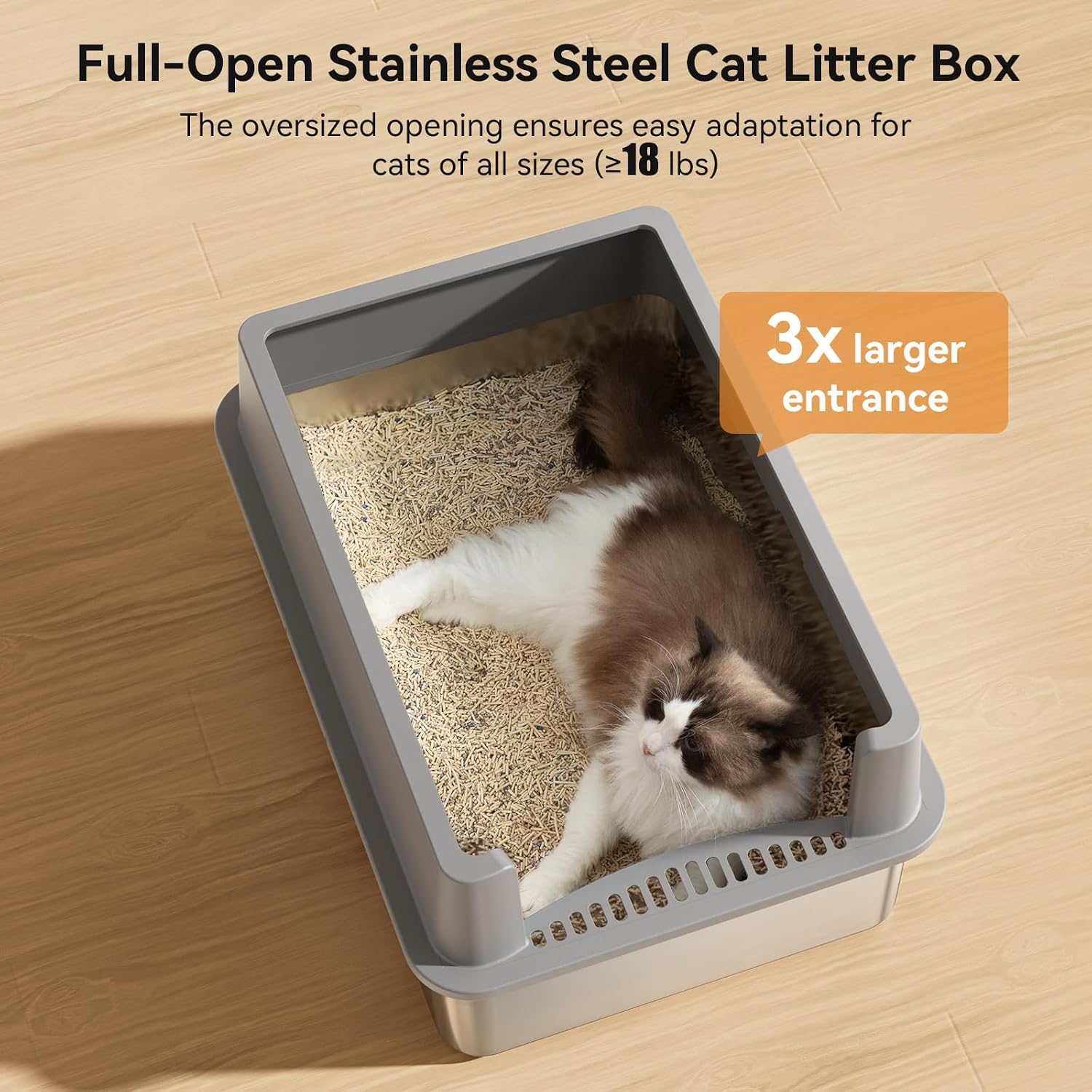Detalle de Jotesnew Stainless Steel Cat Litter Box, 28-Inch