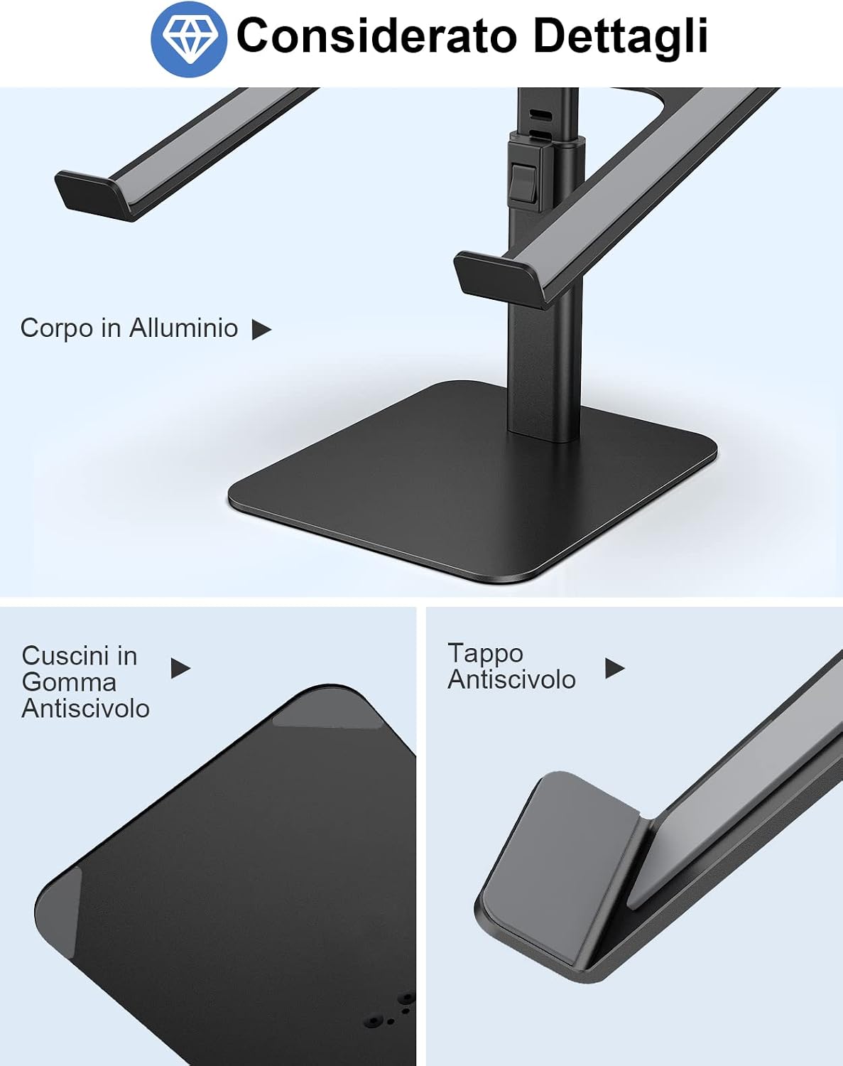 Thumbnail 4 de Babacom Supporto PC Portatile: Supporto Ergonomico in Alluminio per Notebook da 10"–16