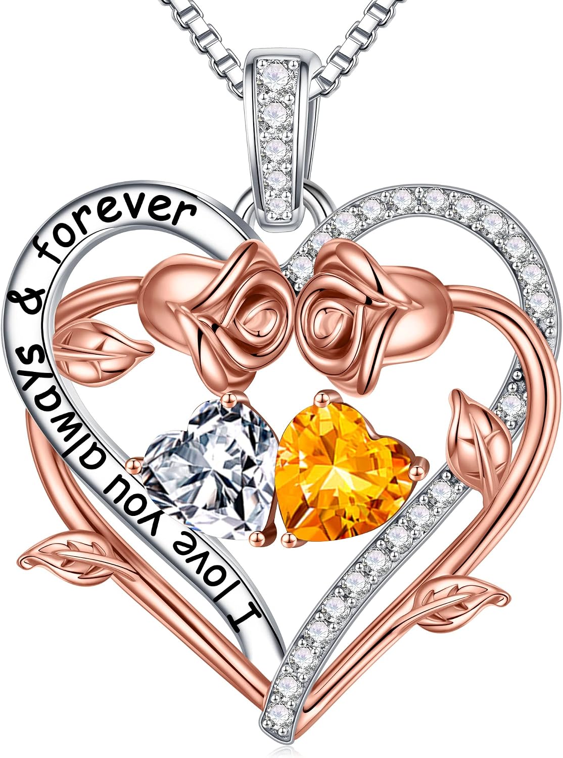 Imagen de Iefil Rose Heart Double Birthstone Necklace for Wife – Birthstone Jewelry Gift en OfertitasTOP
