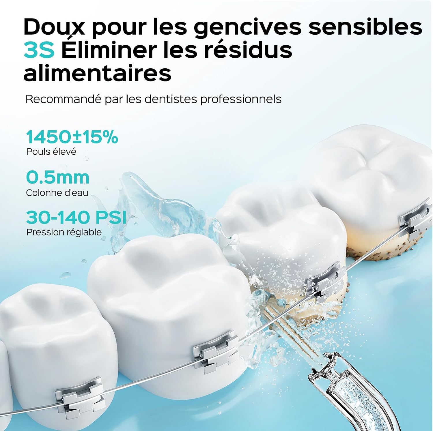 Detalle de COSLUS T40 draagbare monddouche met 4 standen en IPX7-bescherming