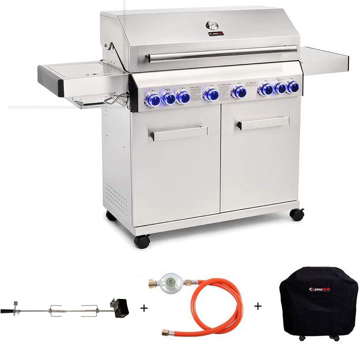 Detalle de CosmoGrill Platinum 8-Burner Stainless Steel Gas Barbecue with Rotisserie and Weather Cover