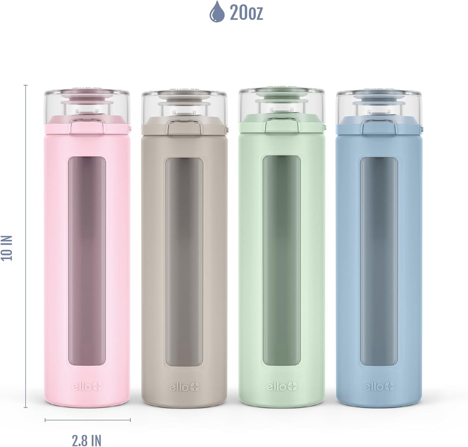 Thumbnail 6 de Ello Syndicate 20oz Reusable Glass Water Bottle with One-Touch Leak-Proof Flip Lid (Tech Blue)