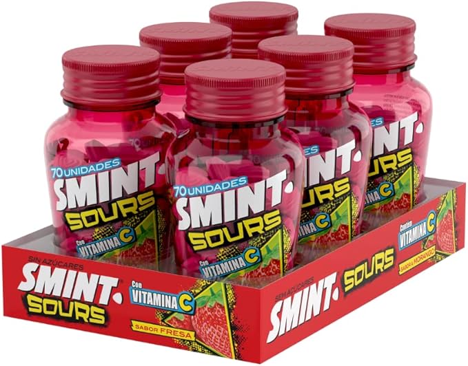Detalle de Smint Sours Fresa 🍬 Caramelo Sin Azúcar, 6 Unidades