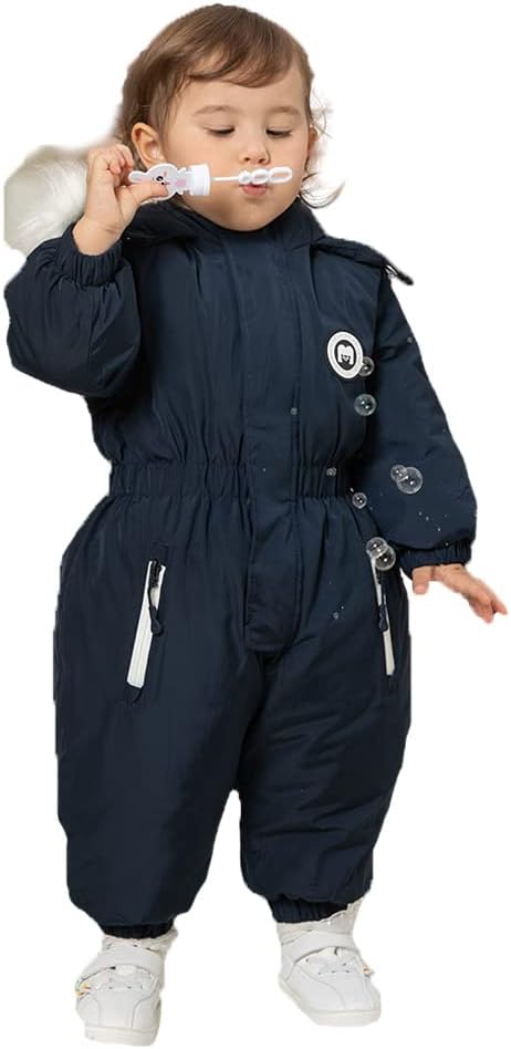 Detalle de Xifamniy Toddler Snowsuit, Hooded Waterproof Winter Romper in Navy or Pink