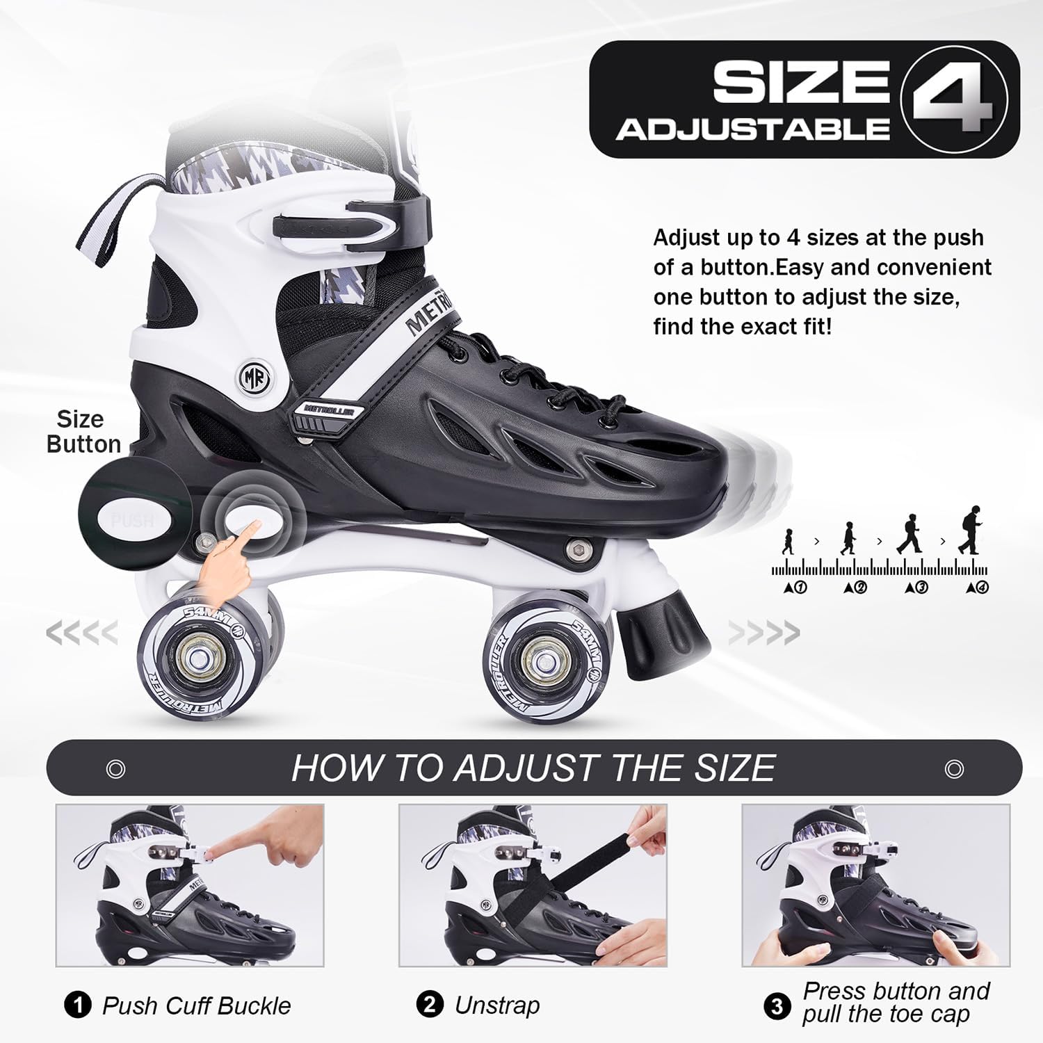 Detalle 2 de METROLLER Adjustable Roller Skates with Light-Up Wheels for Kids and Teens