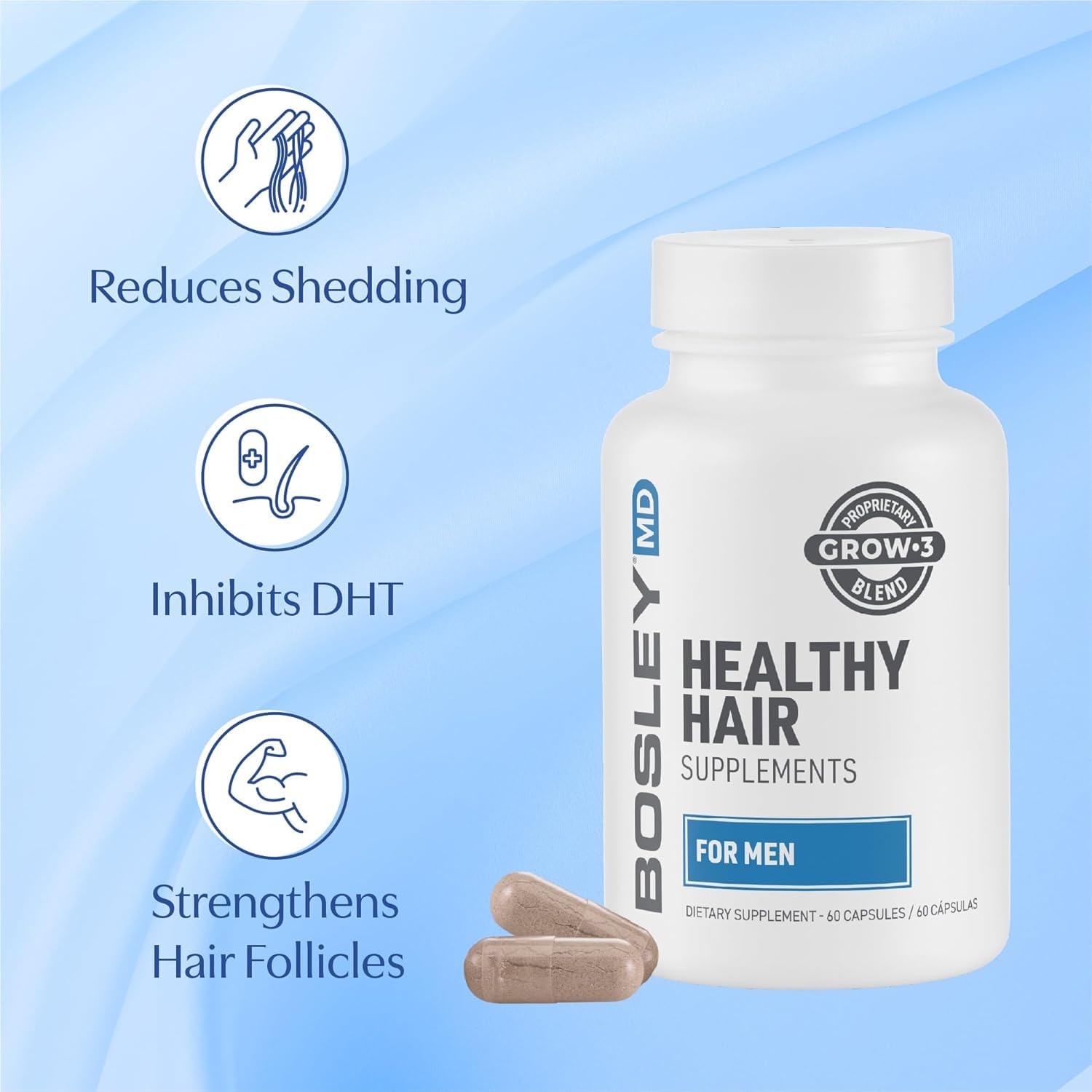 Detalle de BosleyMD BP-SGF0005 Men's Hair Growth Supplements, Biotin, Zinc & Pumpkin Seed