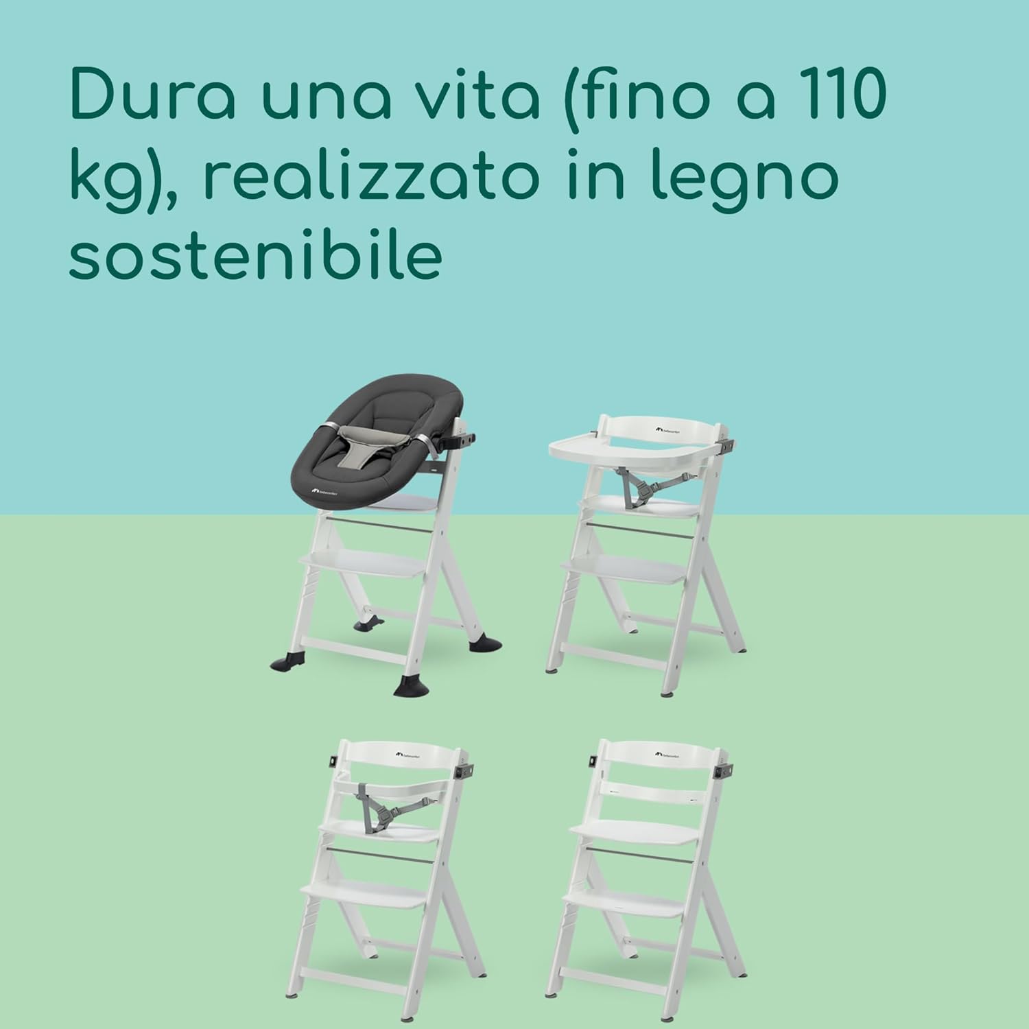 Detalle de Bebeconfort Timba 2 Seggiolone Pappa Evolutivo in Legno – Ergonomico, Regolabile e Surgidamente Adatto a 6 Mesi fino a 110 kg