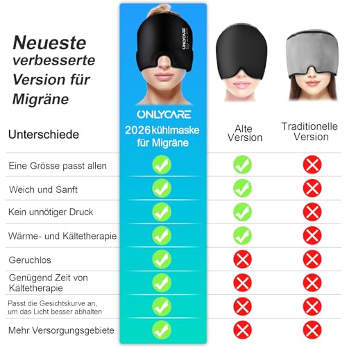 Detalle de ONLYCARE Migräne Maske Upgraded Kühlmaske – kühlende Schlafmaske gegen Migränesymptome