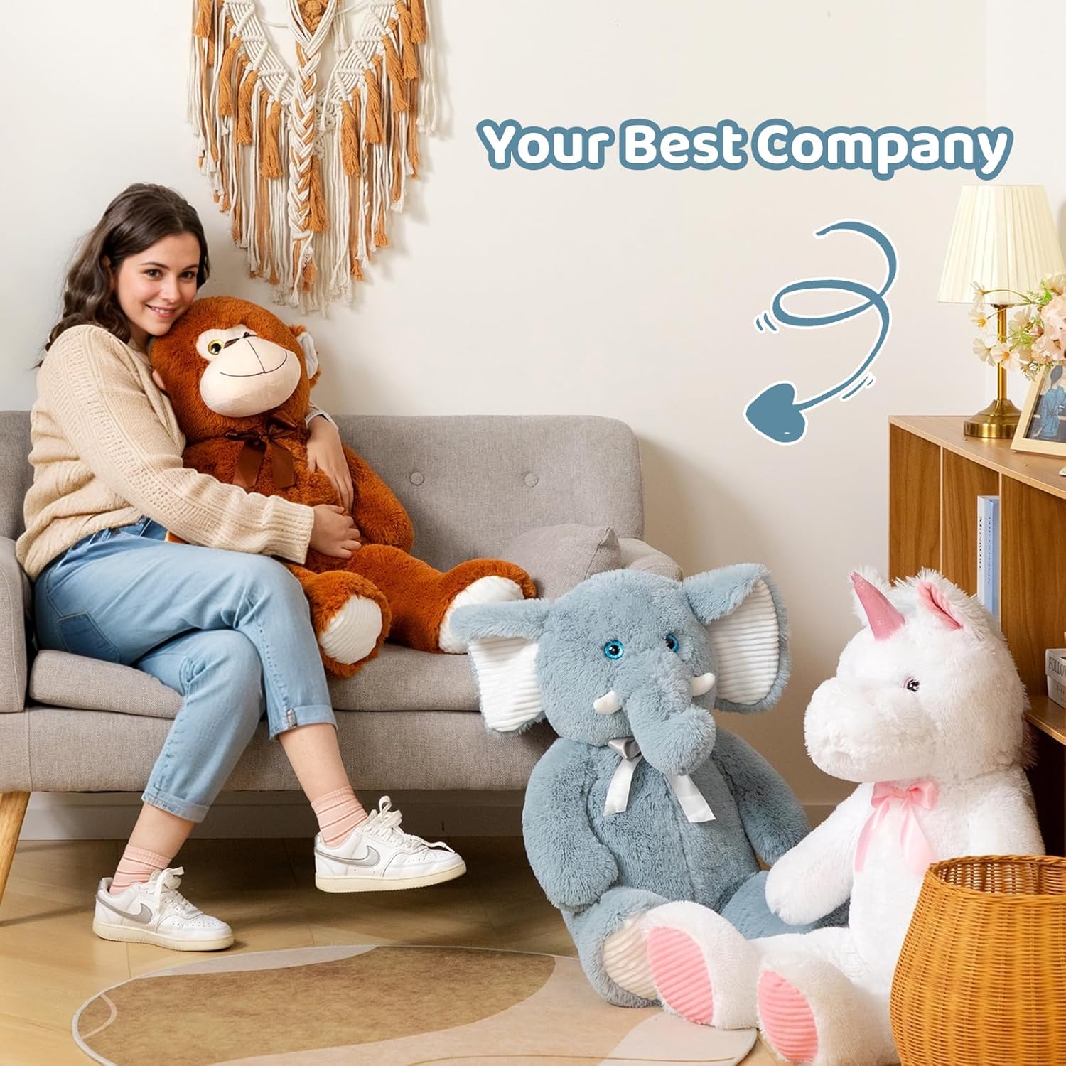 Detalle de BEJOY XXL Großer Elefant Teddy – 100 cm, Plüschtiere mit 3D-Blauäugigen Augen, weiches Kuscheltier für Kinder