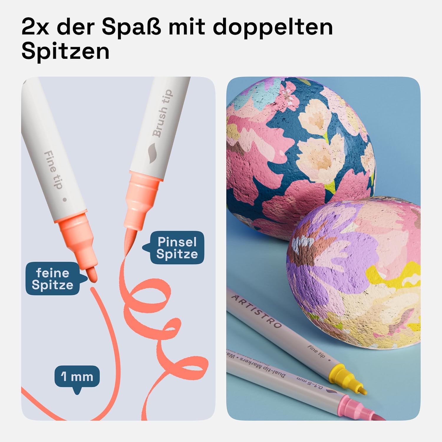 Thumbnail 1 de Artistro 24 Acrylstifte Dual Tip (Pinsel & Fein) – Set mit 24 Farben für Stoff, Leinwand, Stein, Glas und Holz