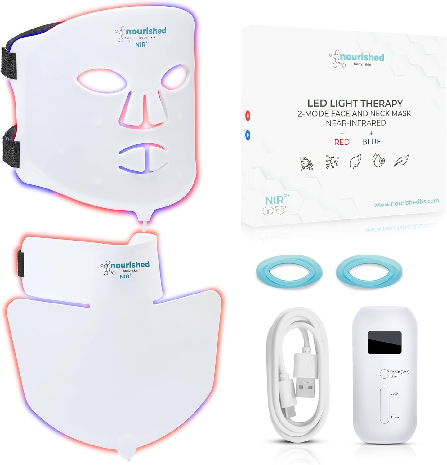 Detalle de Nourished Bodynskin Maschera LED per Viso e Collo con Infrarossi Vicini: terapia luminosa a 228 LED