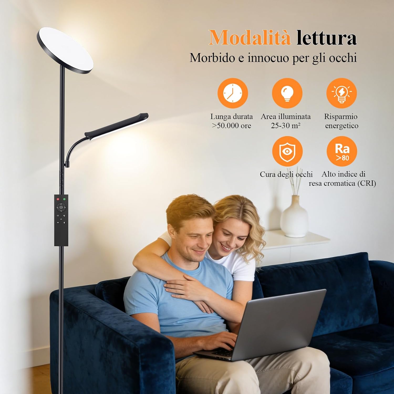 Detalle de Piantana lampada da terra 42W con Luce di Lettura Flessibile e LED Dimmerabile – 4 Temperature di Colore