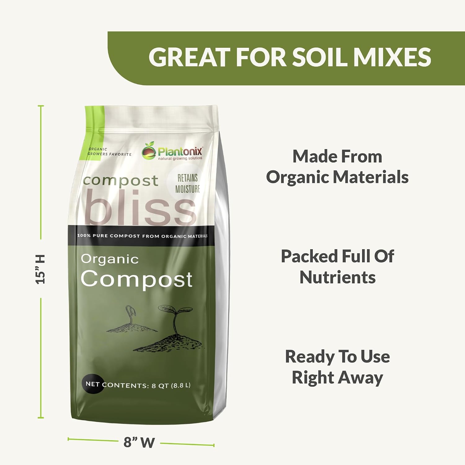Detalle de plantonix 199874021089 Compost, 8 Quarts, 100% Natural Soil Amendment