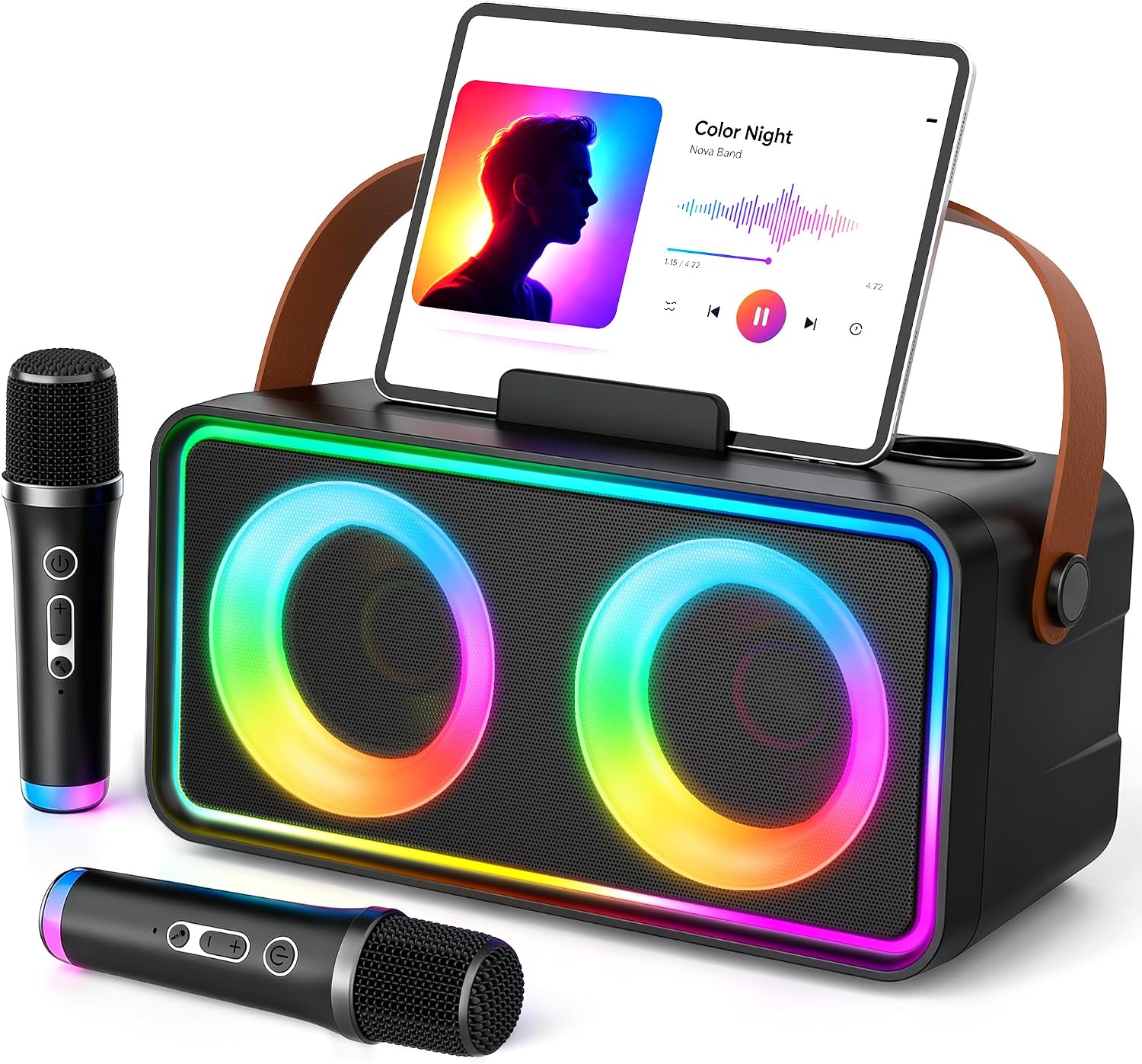 Detalle de ultramic K36 Portable Karaoke Machine with Bluetooth 5.3 and Two Wireless Mics
