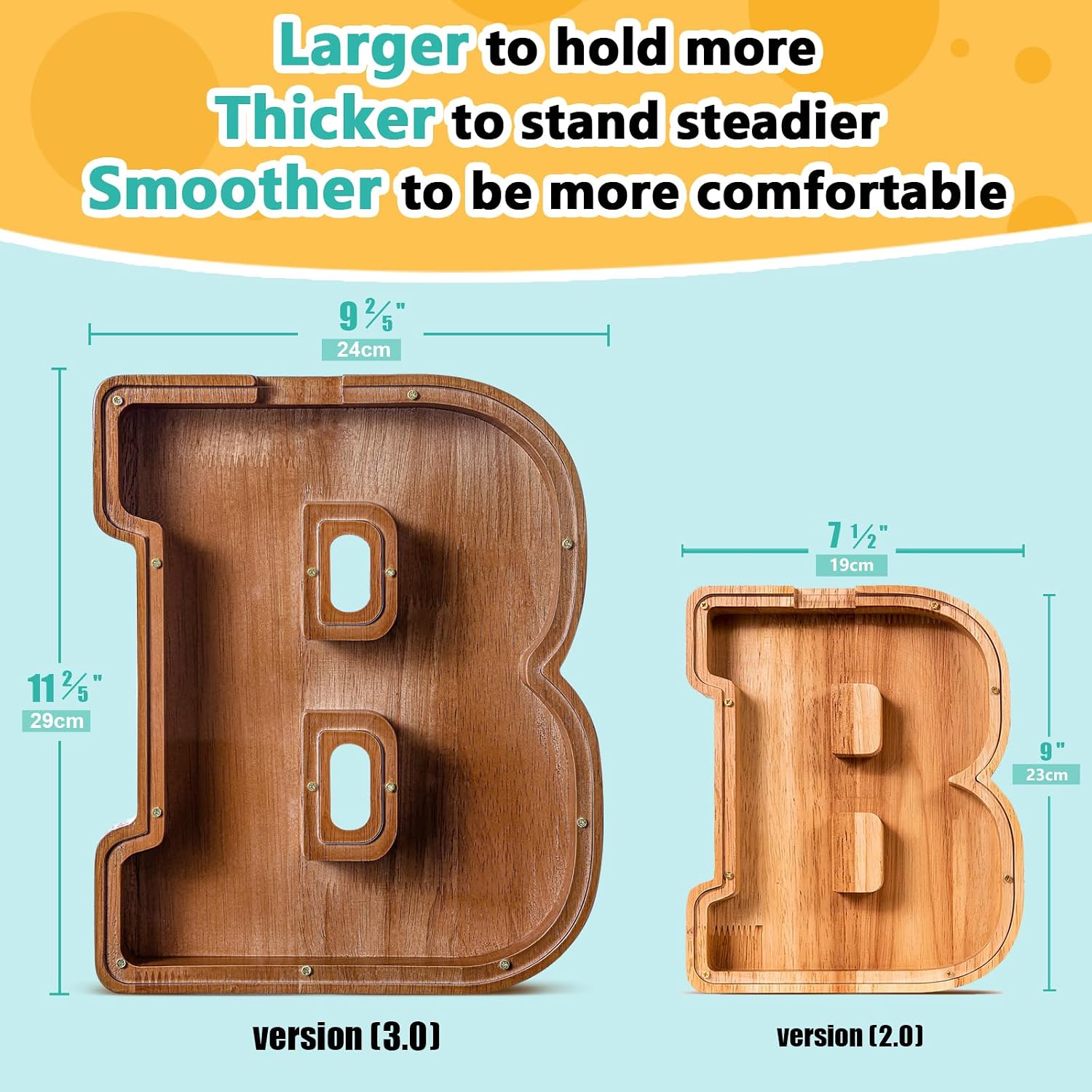 Thumbnail 3 de Summidate Large Wooden Piggy Bank with Personalized Initials and Laser-Engraved Name