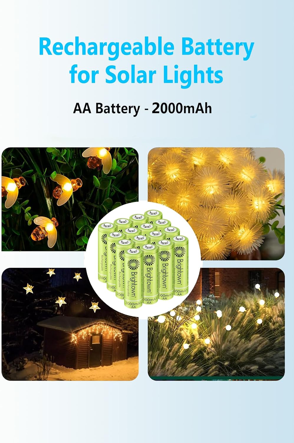 Detalle de Brightown HFR-AA2400 Rechargeable AA Batteries, 12-Pack, 1000mAh NiMH